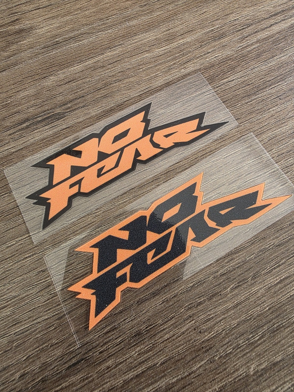 2X NO FEAR Orange & Black DECAL STICKER Waterproof Raised UVDTF 4in gallery