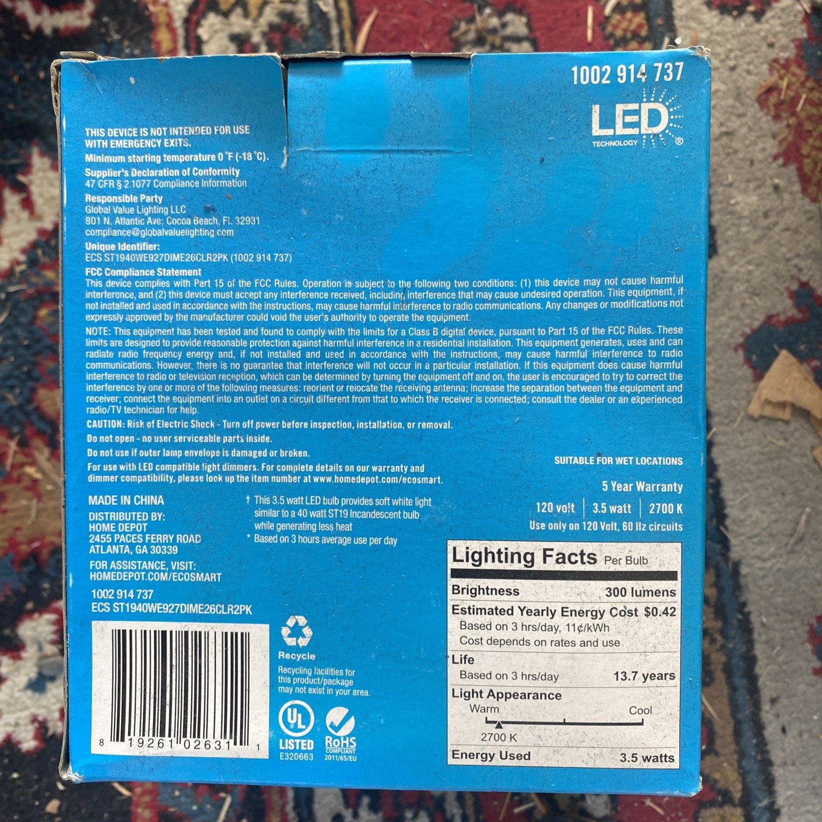 NIB EcoSmart 40W ST19 Antique Dimmable Vintage LED Light Soft White 2 pack gallery