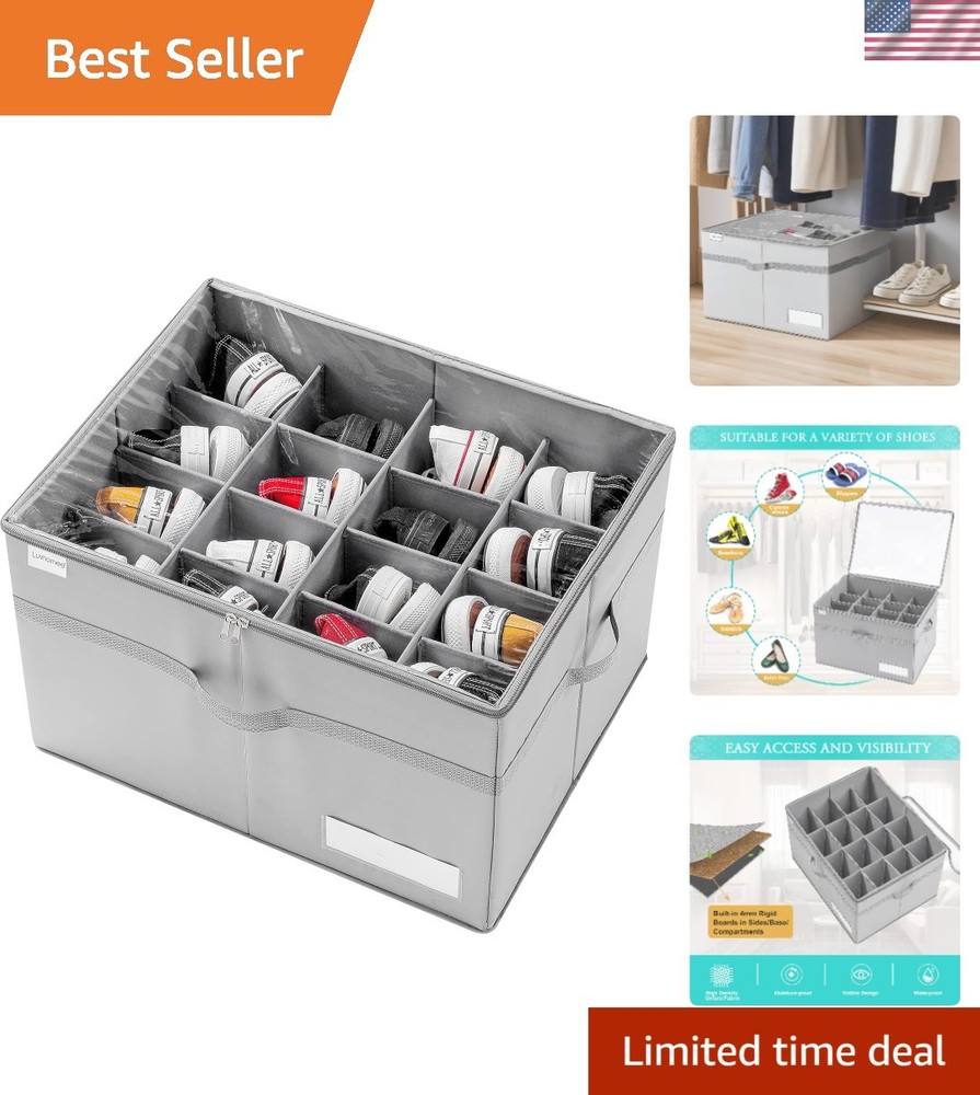 Stylish Clear Shoe Boxes with Bottom Support, Fits 16 Pairs - Perfect Organizer