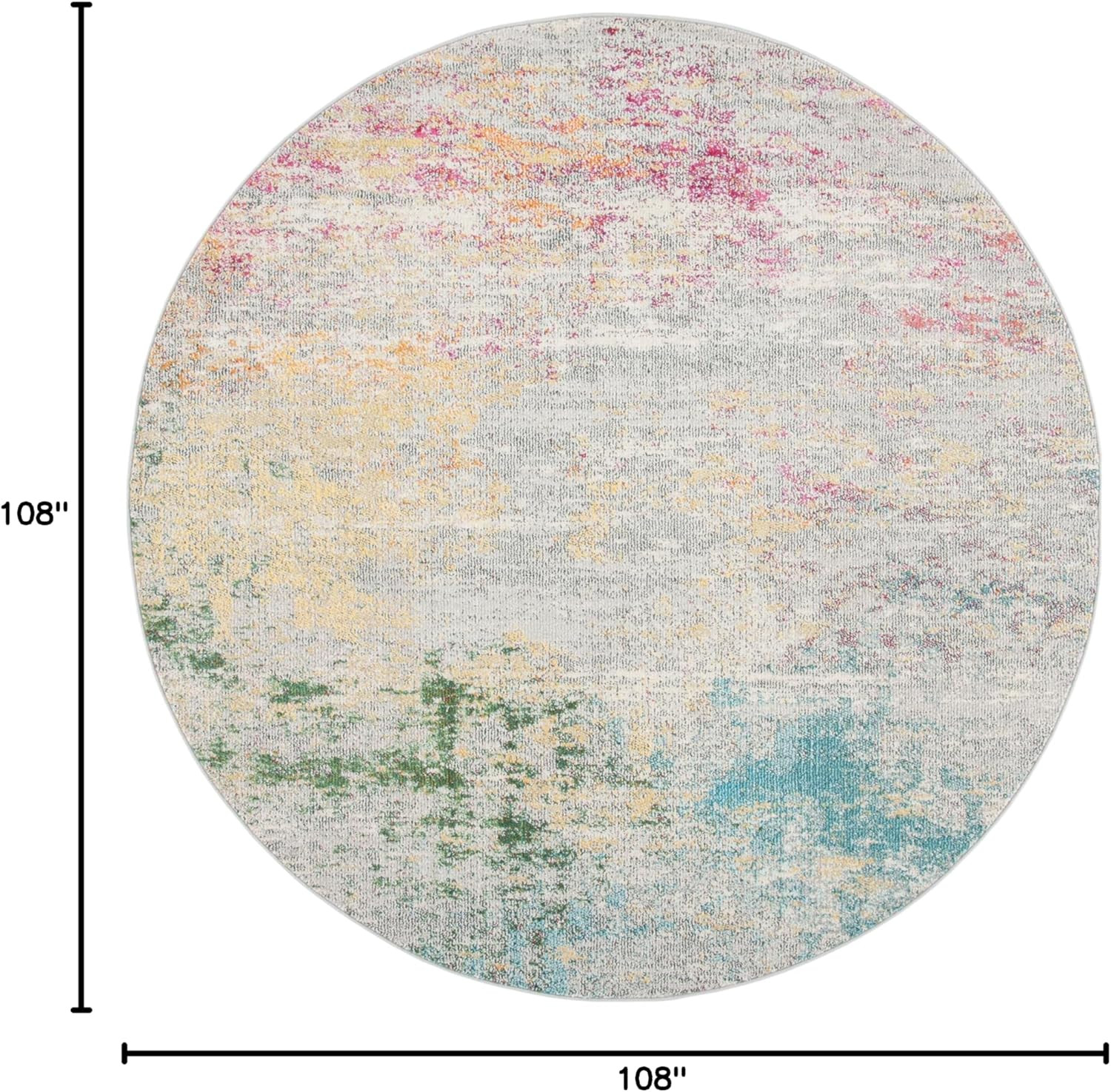 Madision 9' Round Area Rug - Grey & Gold Modern Boho Design, Easy Care gallery