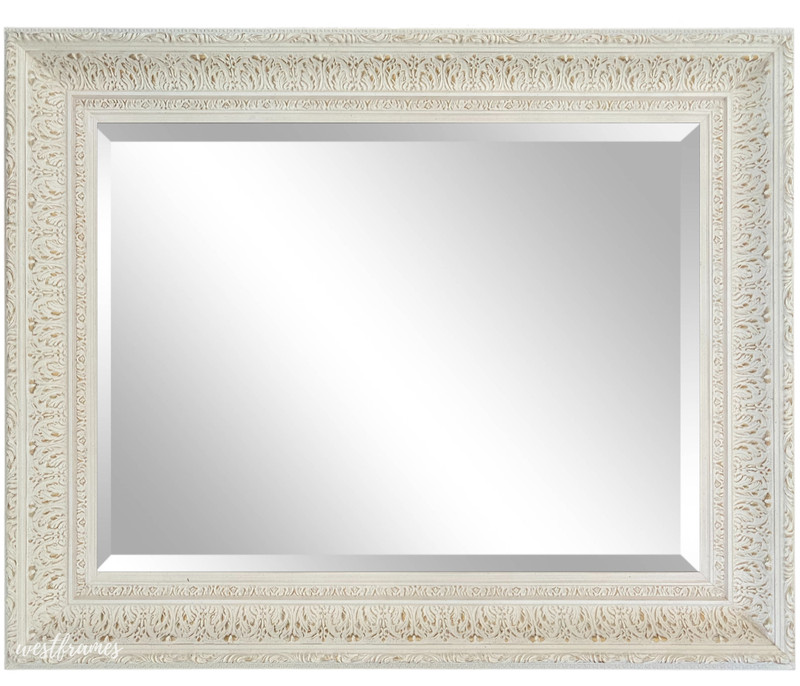 West Frames Elegance Ornate Embossed Wood Framed Wall Mirror Antique White Gold gallery