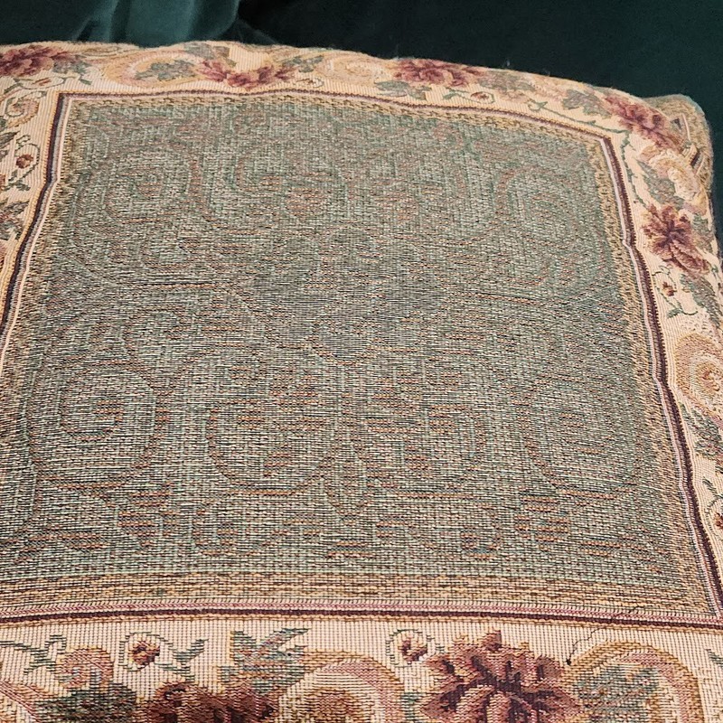 2 Vtg Mohawk Home 18" square Decor Tapestry Throw Pillow FLORAL Red SCROLL gallery