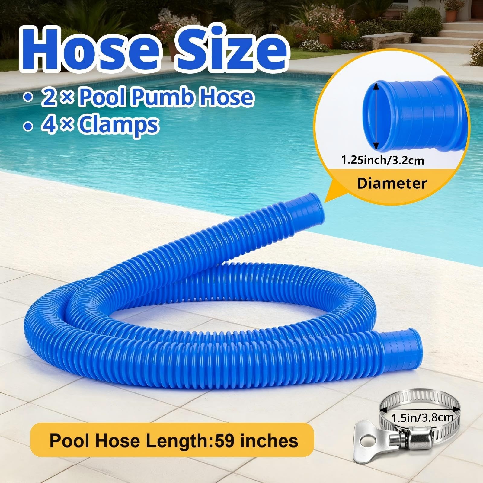 2 Pcs 1.25" Pool Hose, 59" Long Accessory Pool Pump Hoses, with All Above Gro... gallery