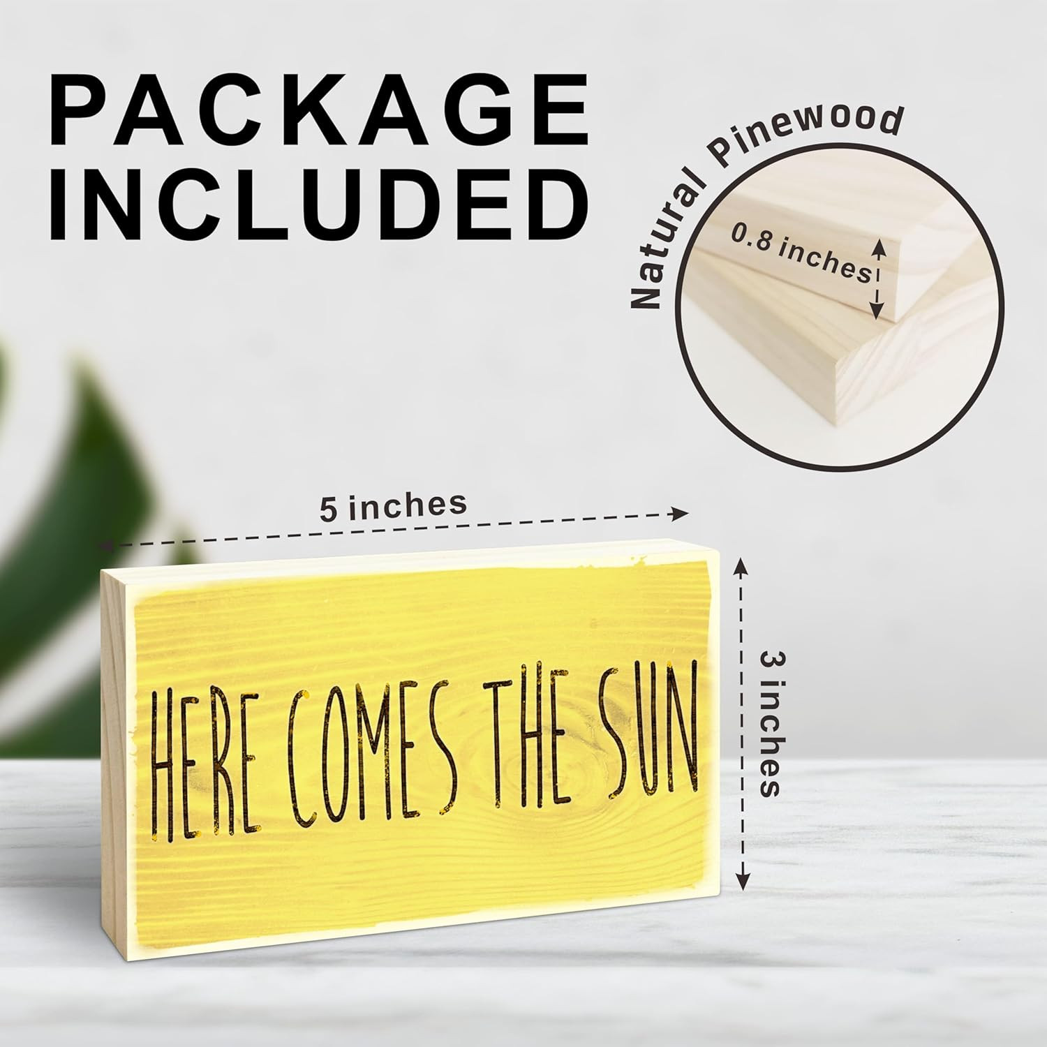 Rustic Wooden Block Sign - Here Comes the Sun - 3"X5" Pine Wood Plaque, Home & O gallery
