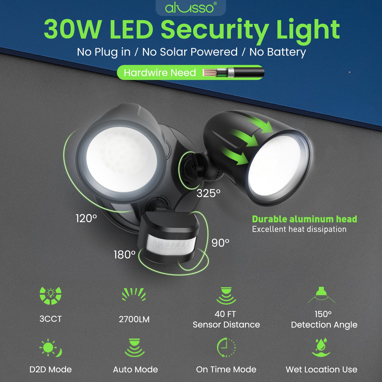 2700/3600LM LED Motion Sensor Flood Light D2D 30W Outdoor Bright Security Light gallery