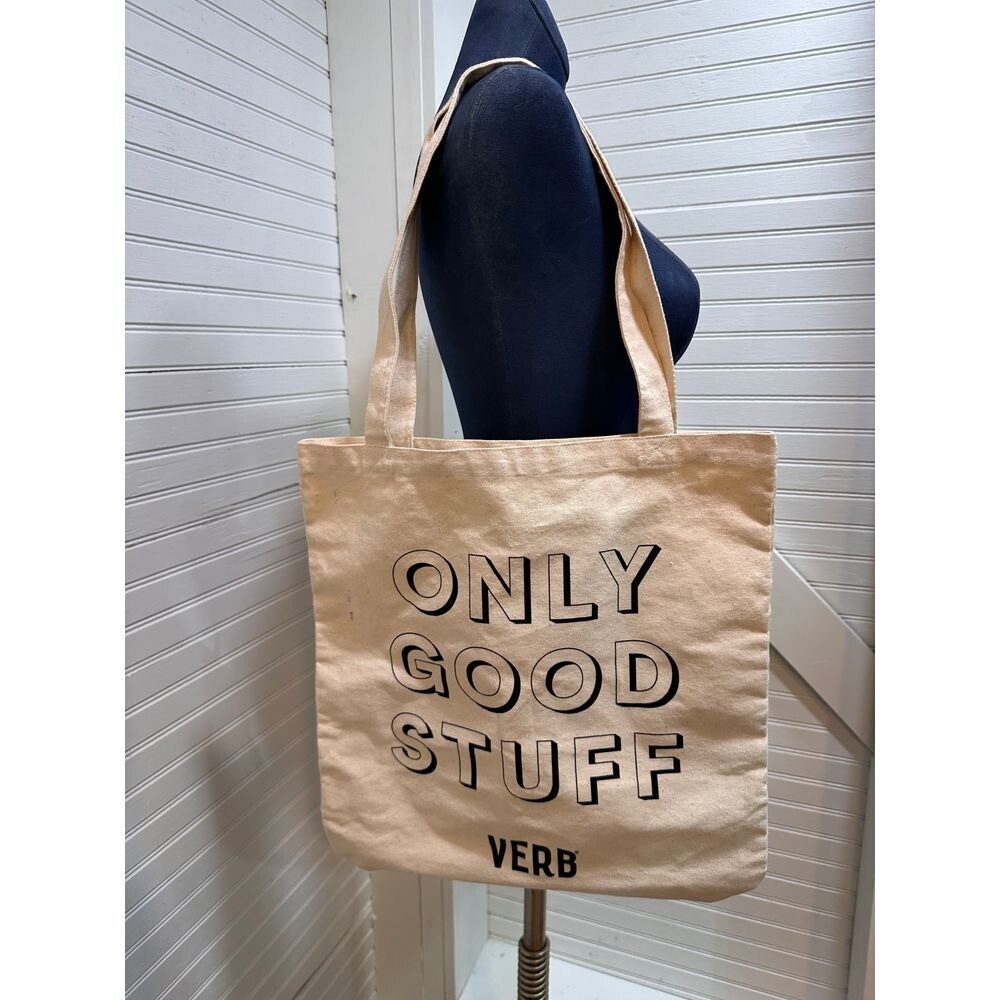 Verb Products Reusable Canvas Tote Bag NWOT “Only Good Stuff" beige & Black gallery