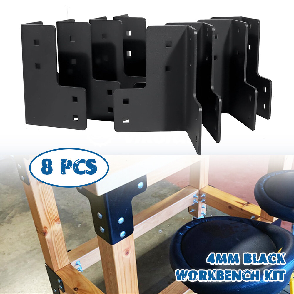 8PCS 4x4 4mm Thick Heavy-Duty Workbench Bracket Kit Black For Securing Desk, Box gallery
