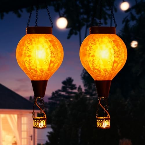 2 Pack Hanging Solar Air Balloon Lantern Outdoor Waterproof, Hot yellow-2 pcs gallery