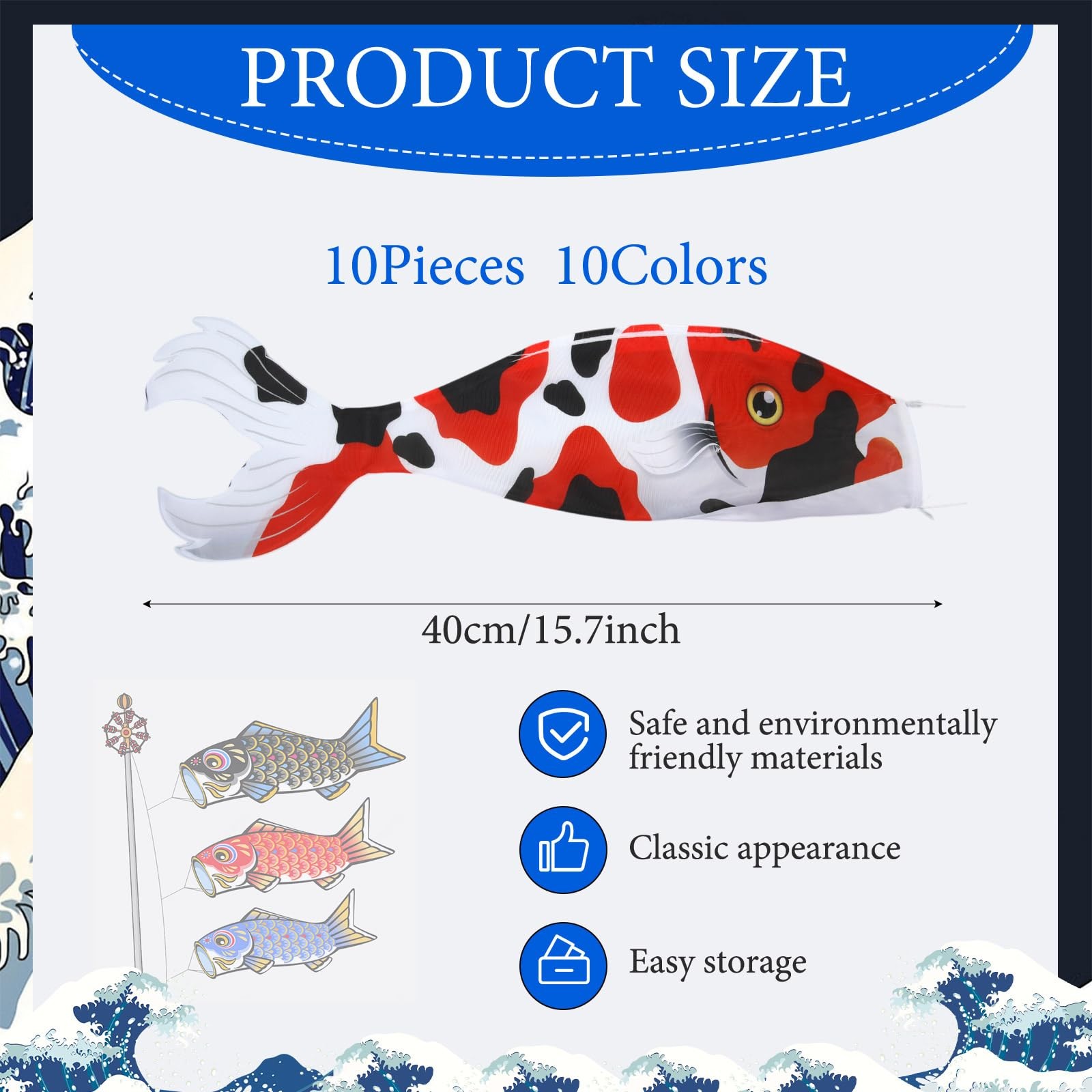 10 Pcs Japanese Carp Windsock Fish Flag Kite 15.7 Inch Japanese Hanging Winds... gallery