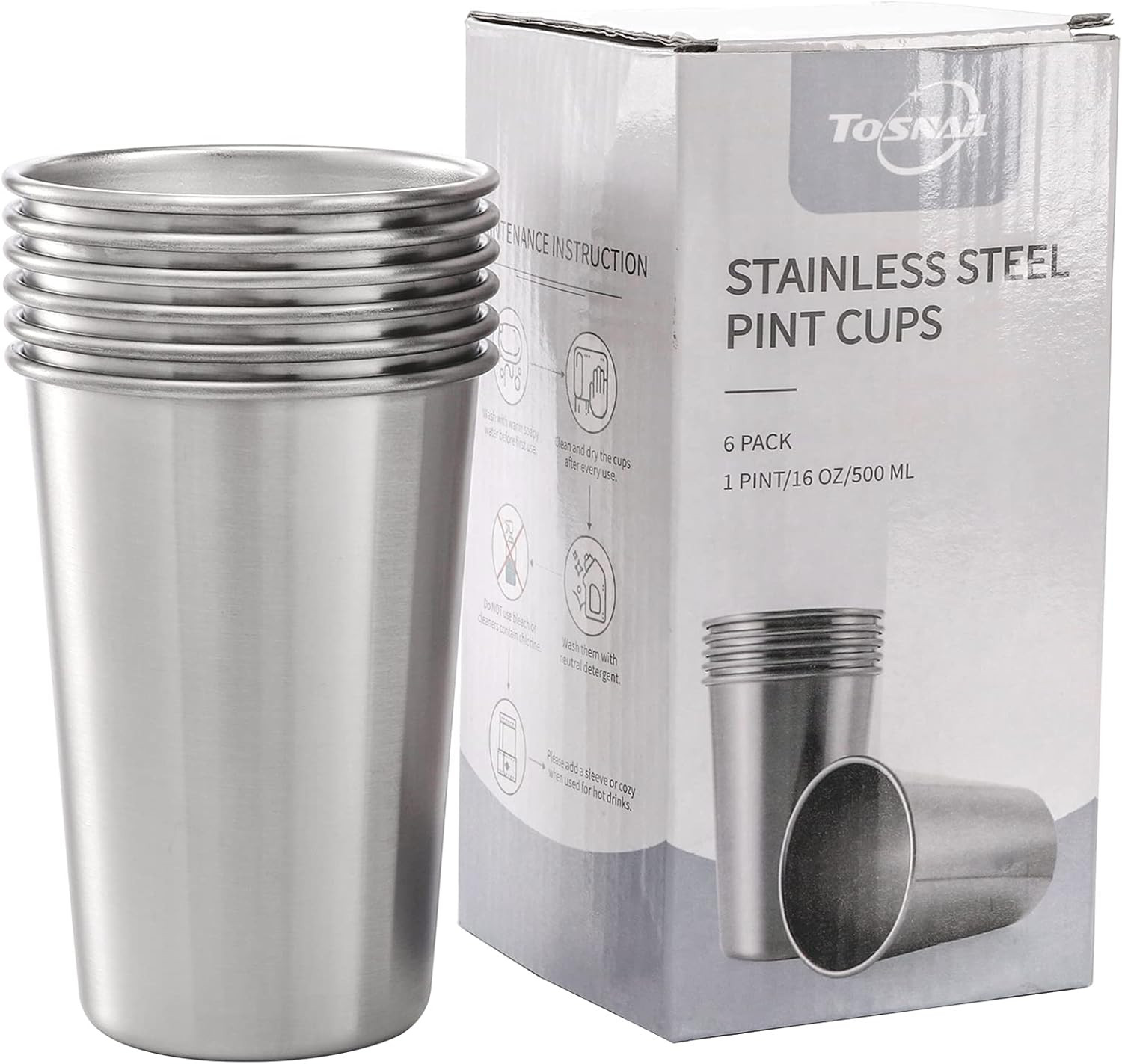 6 Pack 16 oz Stainless Steel Pint Cups Metal Cups Unbreakable Drinking Glasses W gallery
