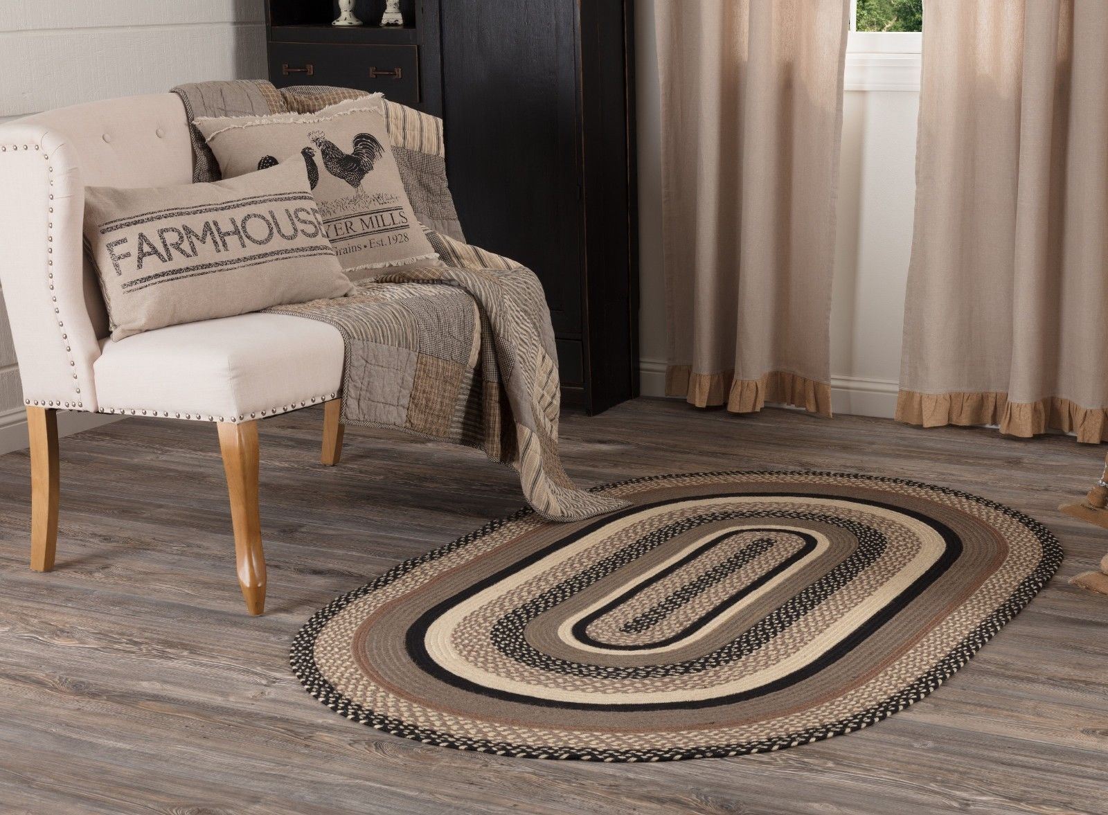 Eco-Friendly Oval Braided Rug Brown Taupe & Black Country Farmhouse Sawyer Mill gallery