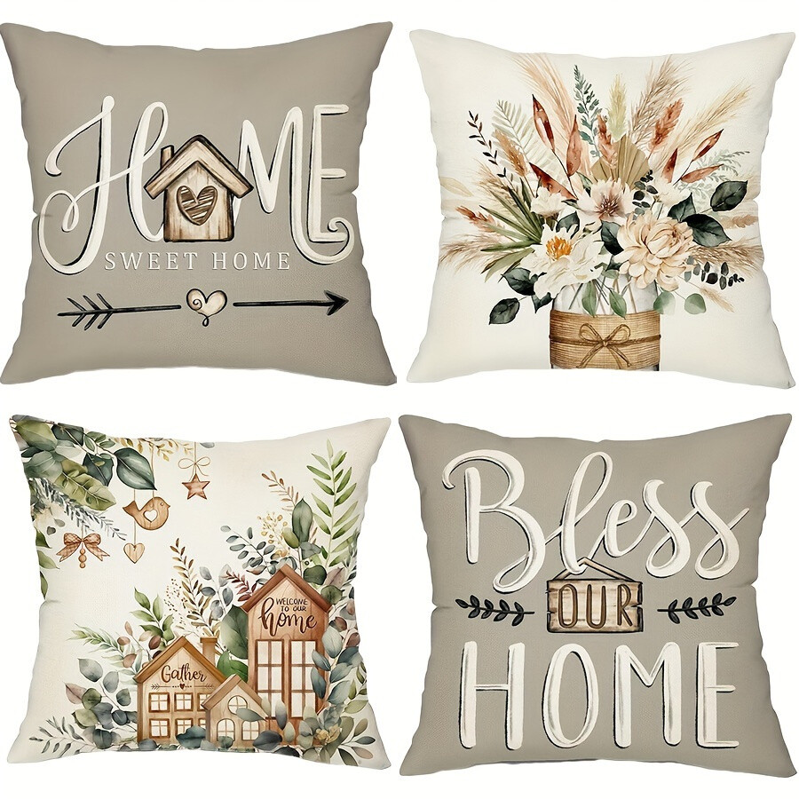 4 Piece Eucalyptus Leaf Pillow Cover Set White Gray Farmhouse Style Set Gift gallery