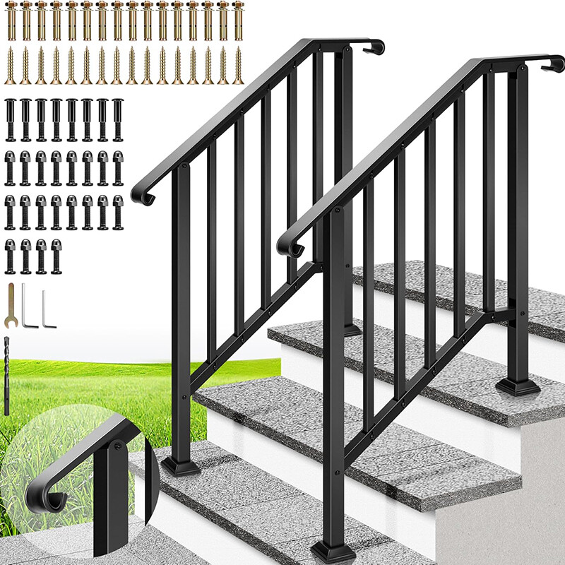 2-Pack 3 Step Hand Rails for Outdoor Steps Wrought Iron Railing for Porch Deck gallery