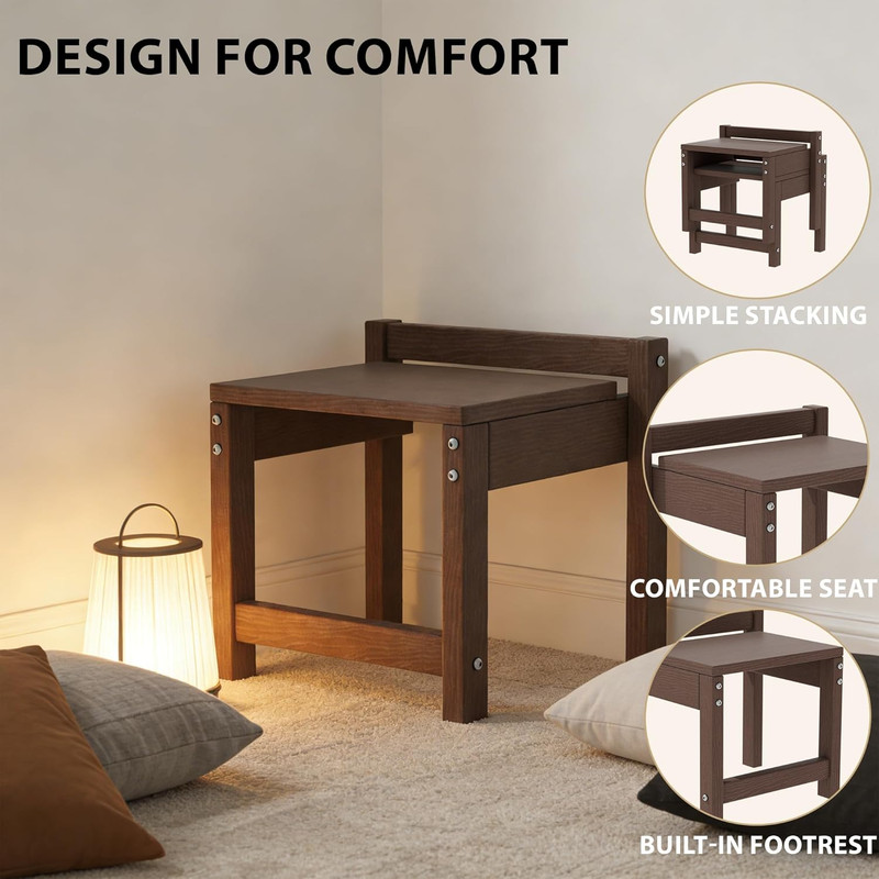 Heavy-Duty Stackable HDPE Foot Stool for Indoor/Outdoor Use - 2 Sets, Brown gallery