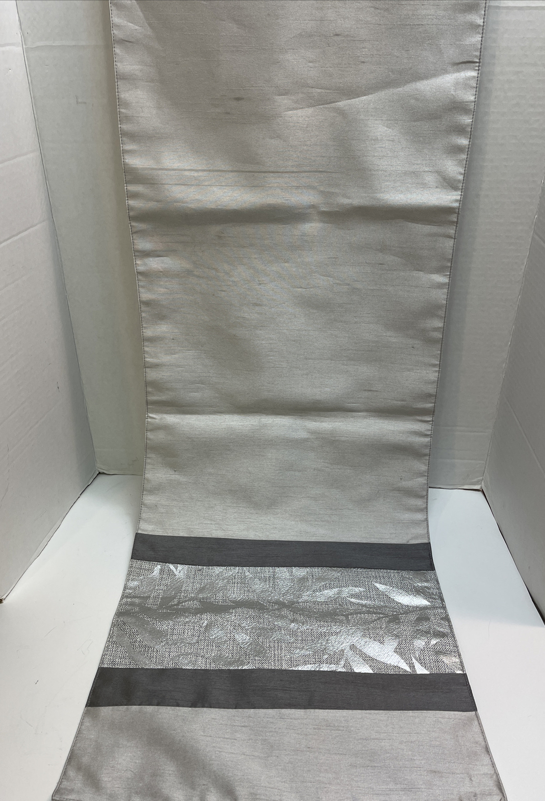 Trend Collection 72" Table Runner Silver Gray Metallic Leaf Design Holiday gallery