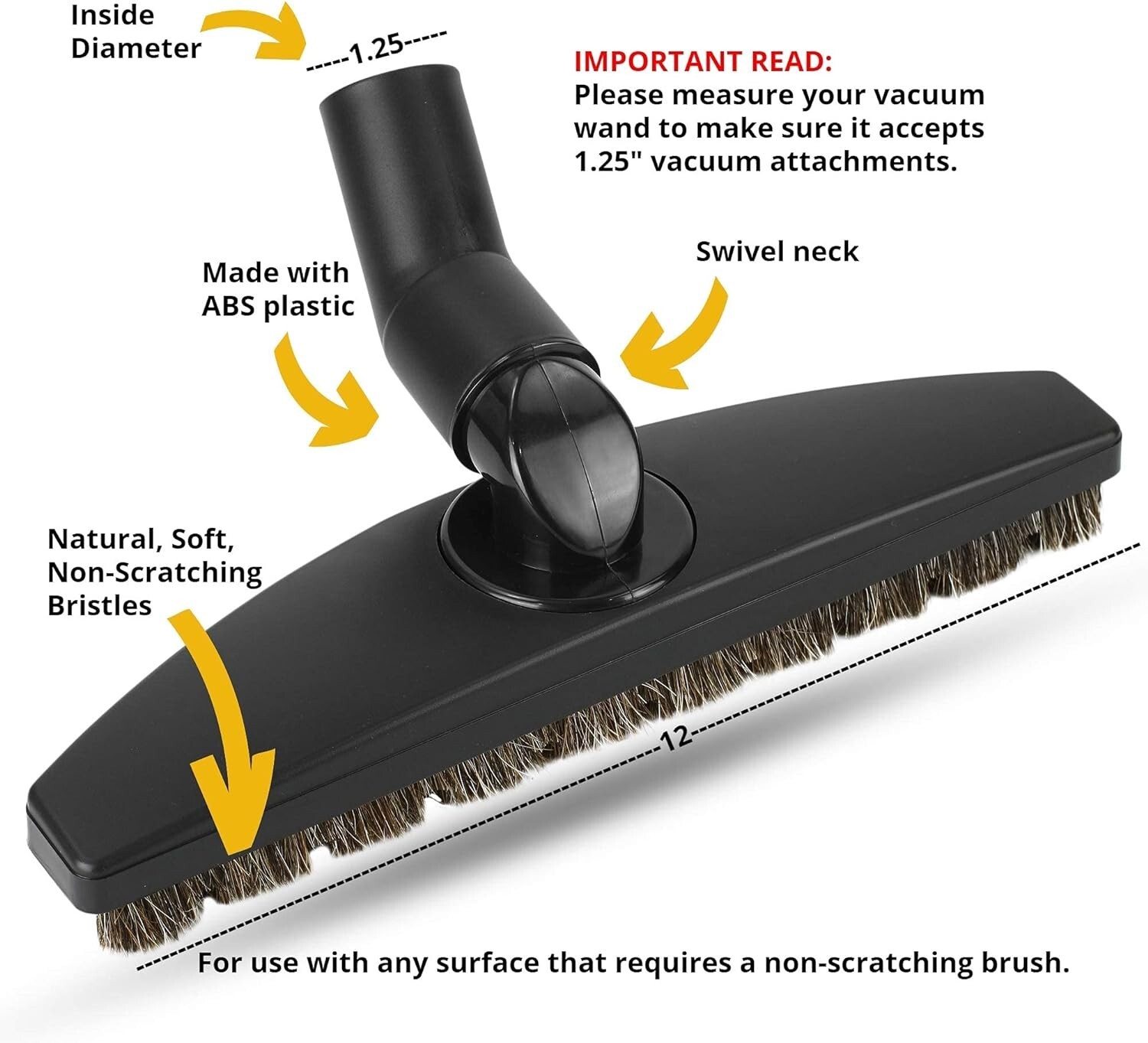 Vacuum Cleaner Swivel Neck Floor Tool Brush Attachment 12" Width Fits Most Brand gallery