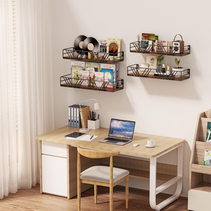 Floating Shelves for Wall, 4 Sets Rustic Wall Mounted Shelves with Metal Fram... gallery