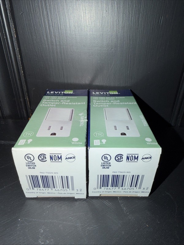 2 Pack! Leviton T5625-W Decora Combination Switch and TR Receptacle White gallery