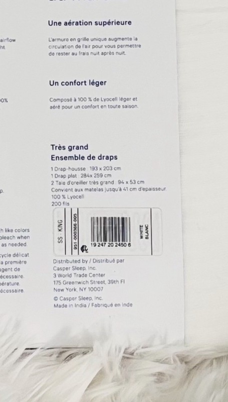 Casper Hyperlite Cooling Grid Weave 100% Lyocell WHITE 4pc KING Sheet Set NWT! gallery