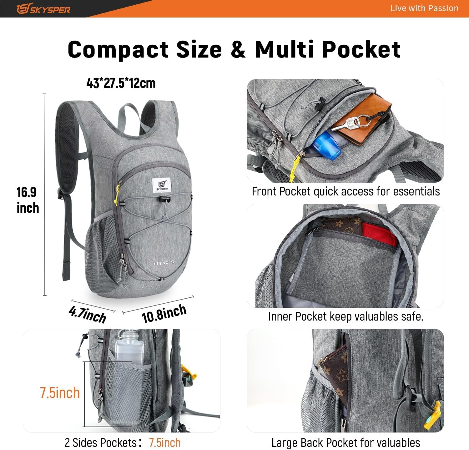 15L/20L Foldable Hiking Backpack Lightweight Packable Travel Daypack with Che... 4
