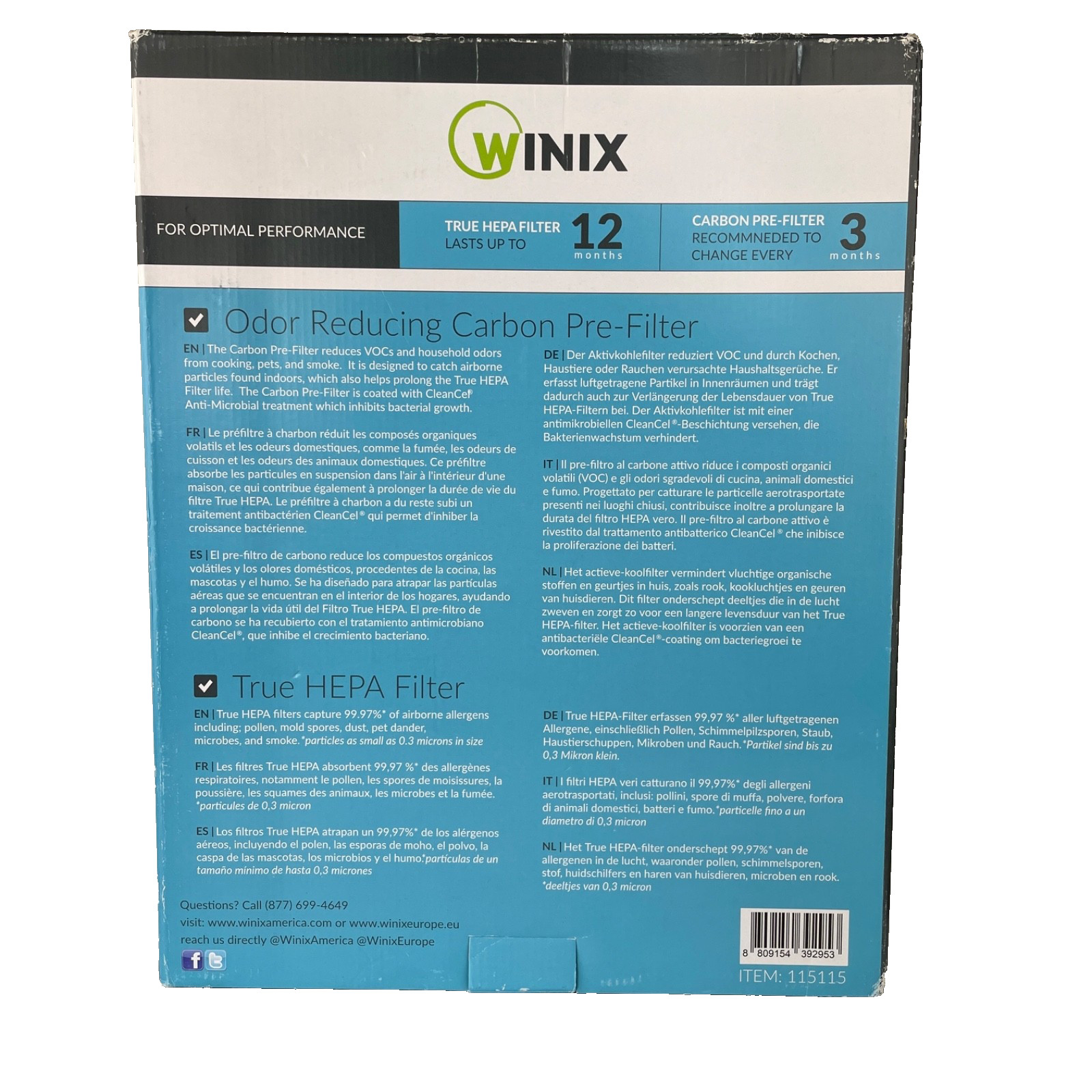 Winix 115115 Replacement Filter Set (Filter A) 4 Carbon + 1 True Hepa gallery