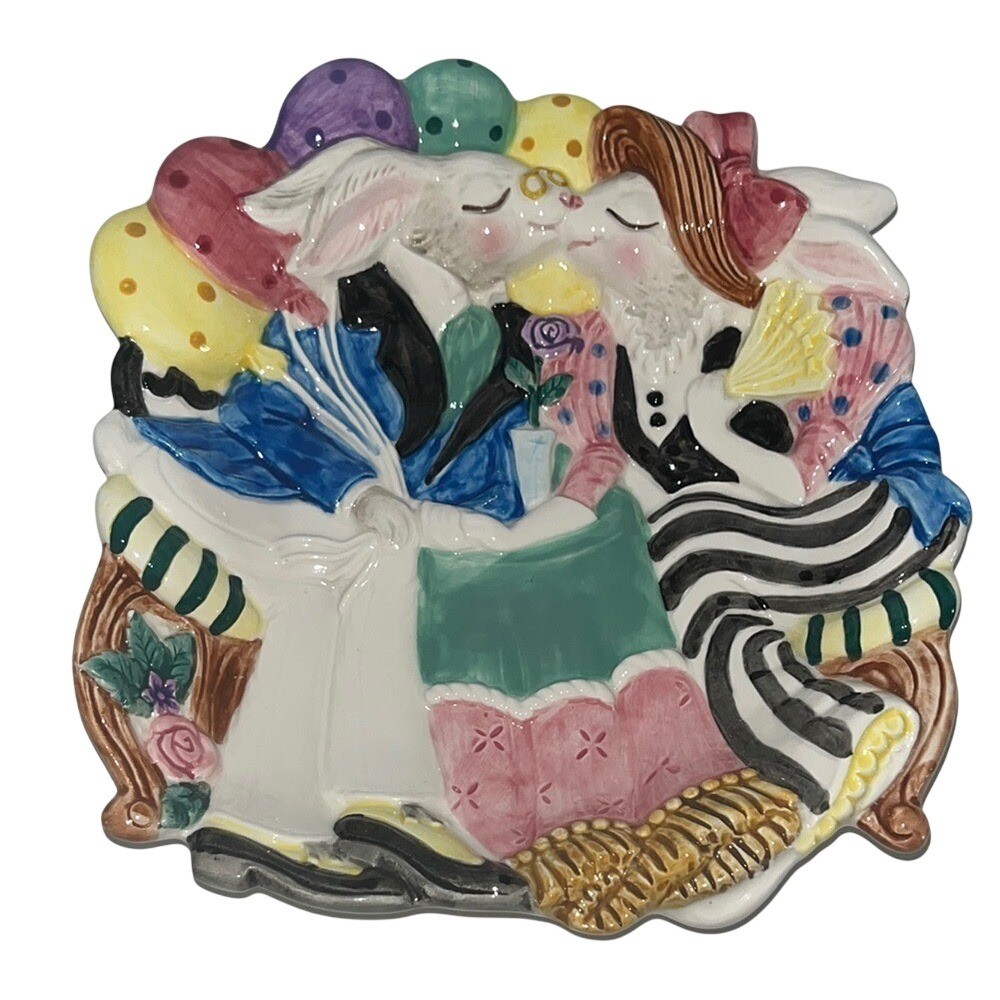 Fitz And Floyd Easter Plate Bunnies Kissing Balloons Pastels 1995 gallery