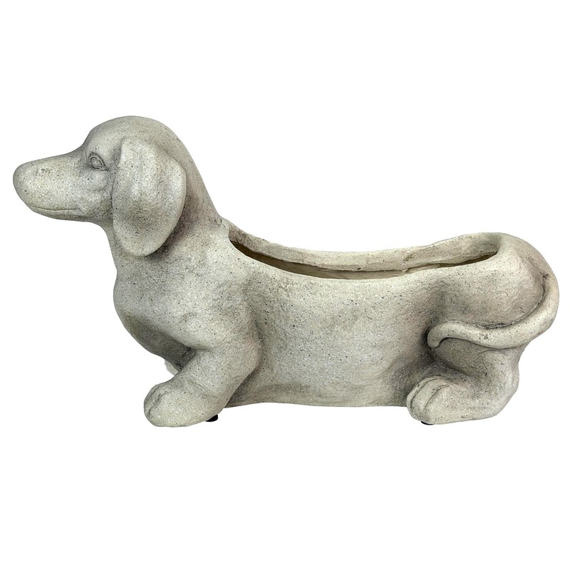 Rustic Distressed Grey Stone Finish Dachshund Dog Indoor Outdoor Planter Pot gallery