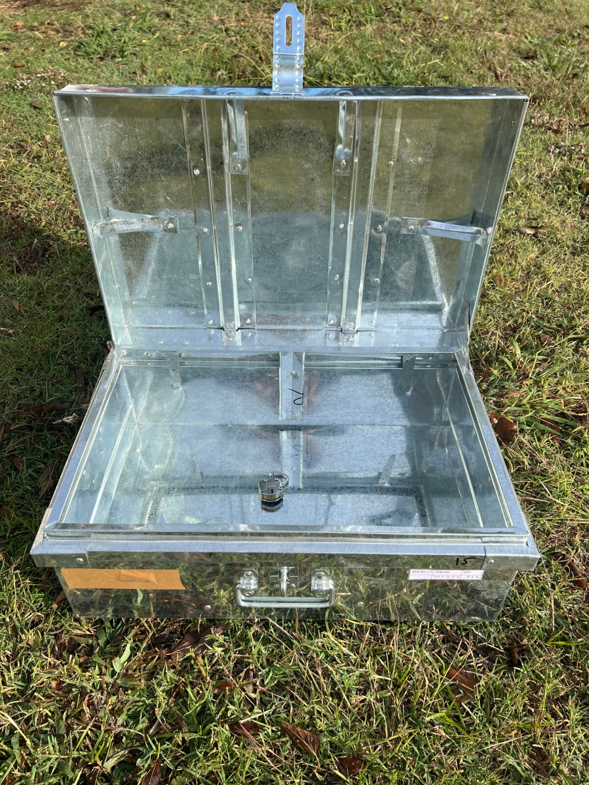 Metal Footlocker Trunk Chest Storage Locker Box with Lock Key Moving Boxes Rare gallery