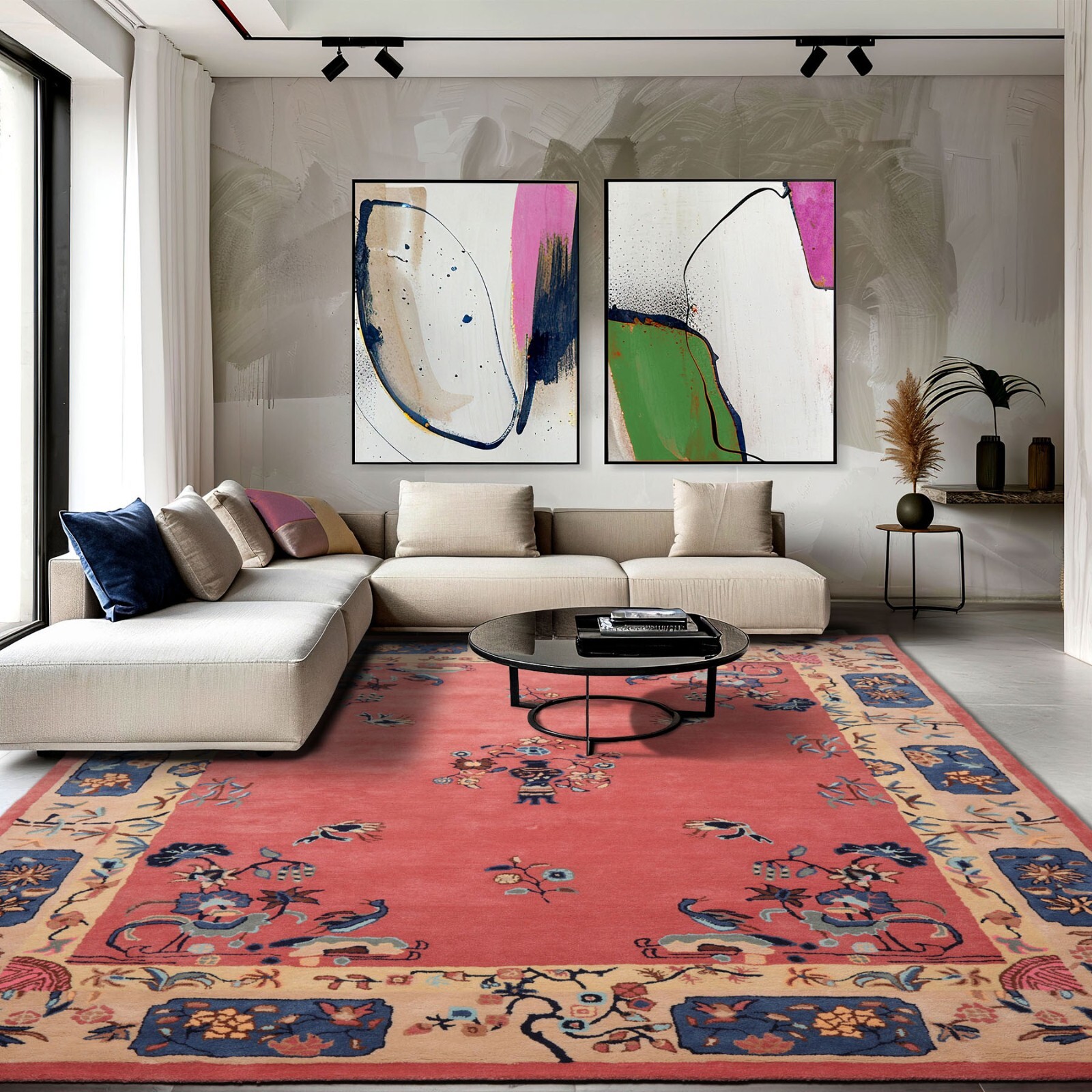 LoomBloom Multi Sizes Pink Hand Tufted Chinese Art Deco New Zealand Wool Rug gallery