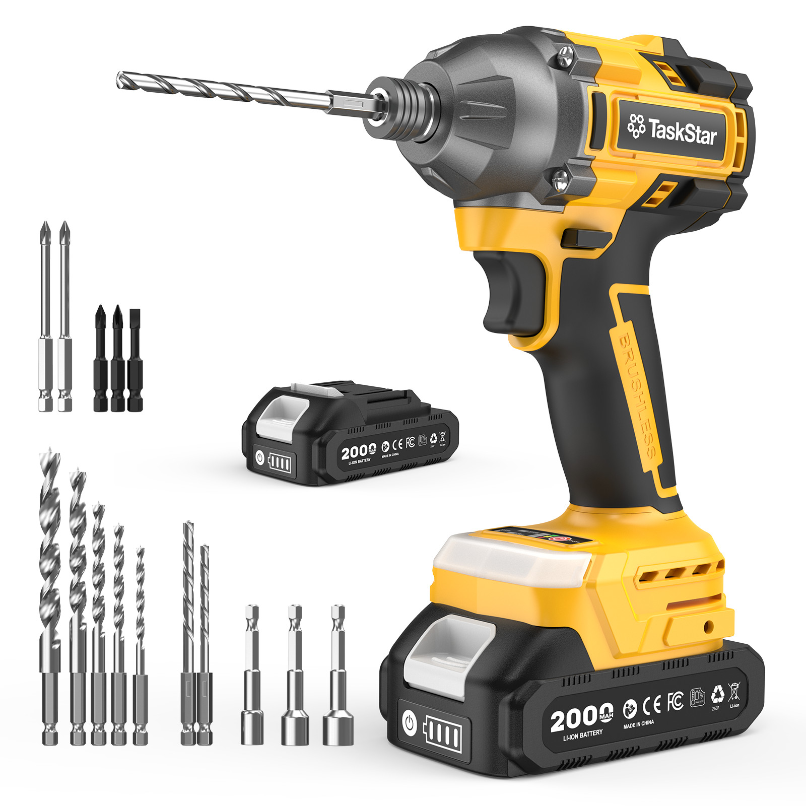 Taskstar 1/4" Hex Brushless Impact Driver Cordless 1994in-lbs 2300RPM 2000mah gallery