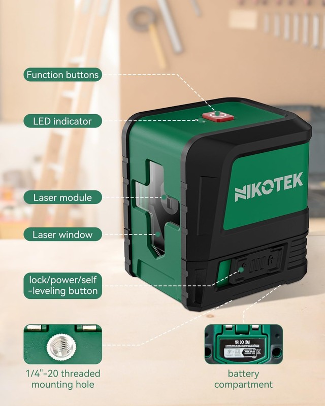 Laser Level, Selfleveling Green Line Laser With Horizontal and Vertical Lines... gallery