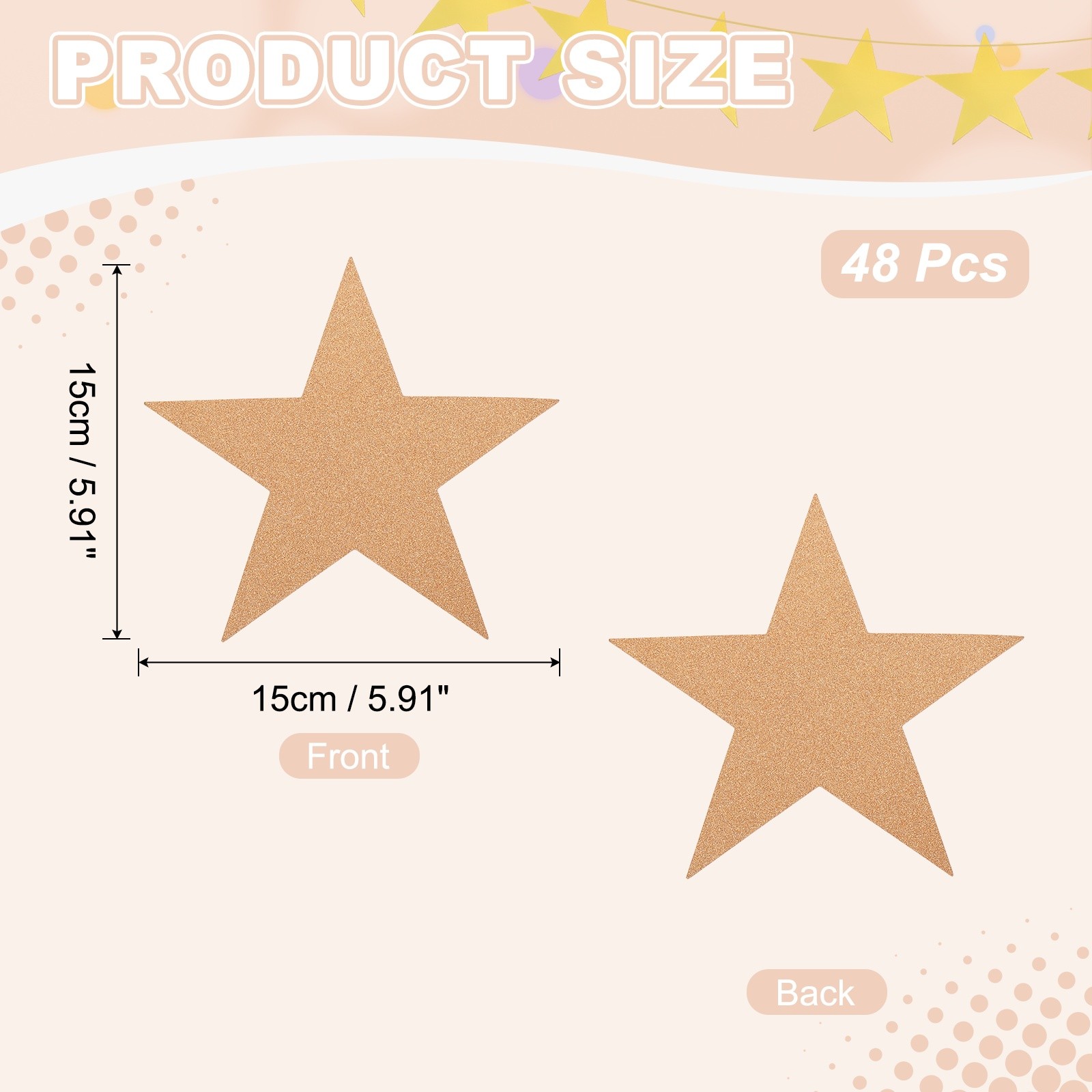 48 Pcs Glitter Star Cutouts, 6 Inch Paper Star Confetti Shiny, Champagne Gold gallery