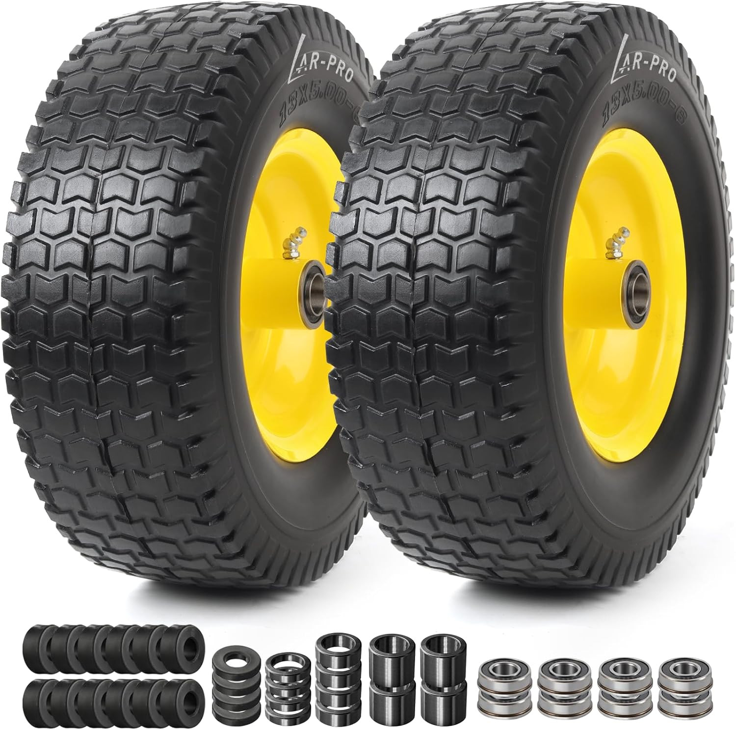 (2 Pack) 13X5.00-6 Flat Free Front Tire and Wheel Assembly, Solid Riding Lawn Mo gallery
