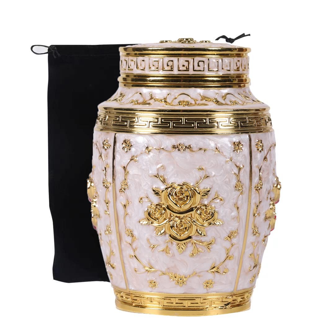 Medium Urn for Human Ashes - Rose Flower Cremation - Gold gallery