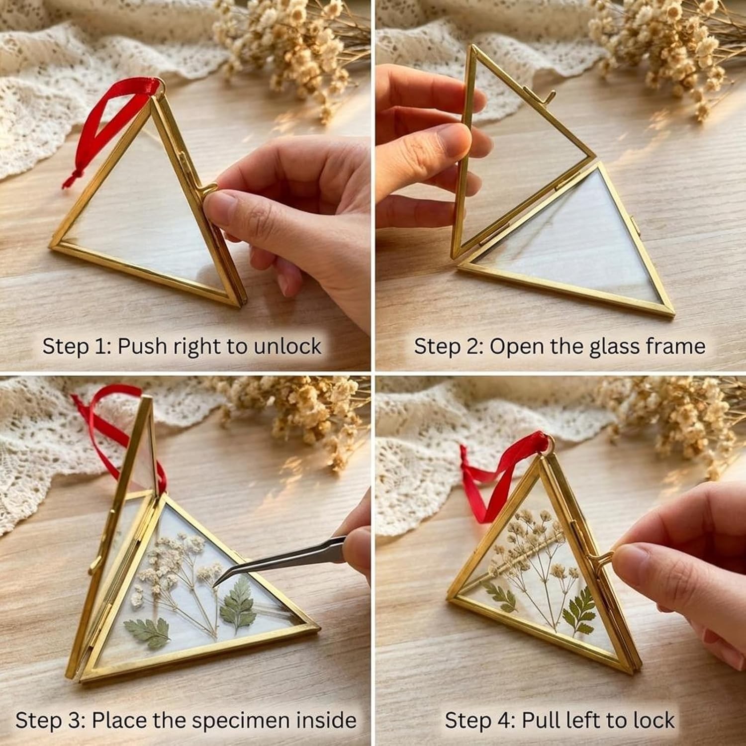 FOCHIER 4 Pcs Double Glass Floating Frame Pressed Flower Hanging Photo Display gallery