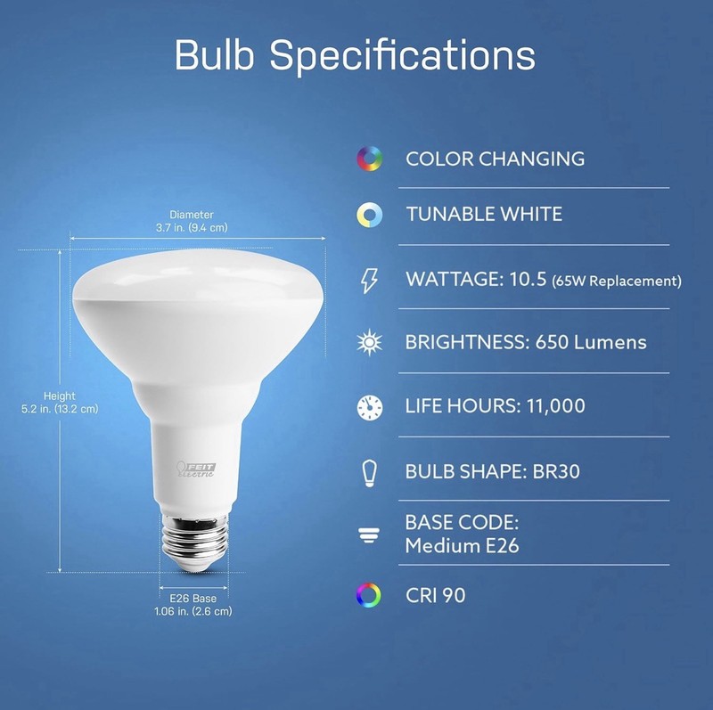 Feit Electric BR30 Smart Flood Light Bulbs 2.4GHz WiFi Color Changing 2 PACK gallery