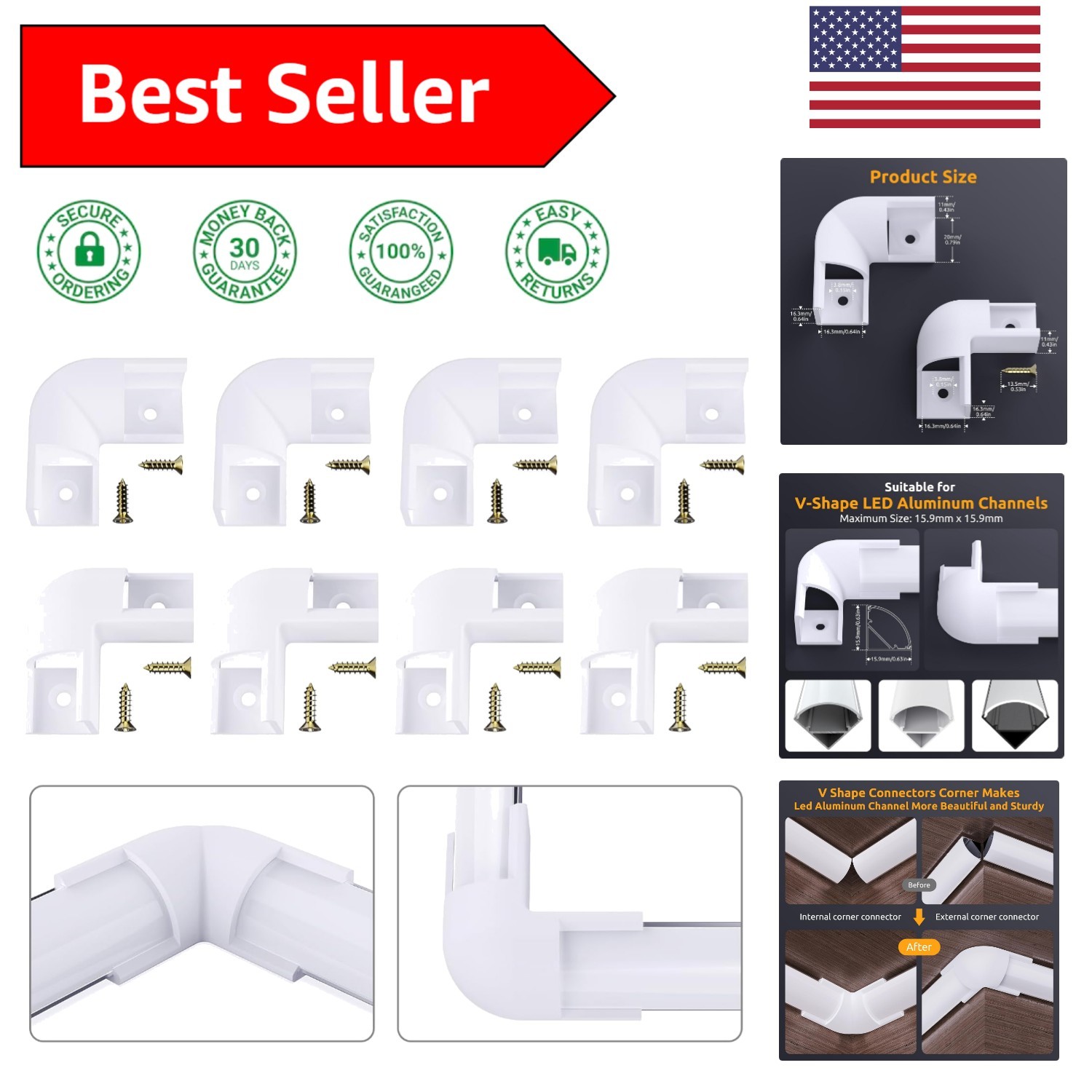 90 Degree Corner Connectors for V Shape LED Channels - Complete Connector Kit gallery