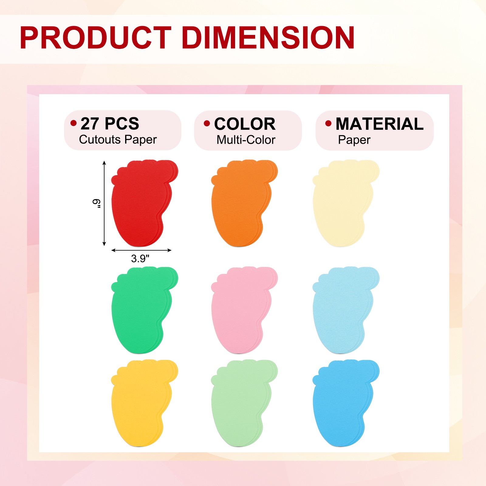 27 Pack Foot Cutouts Paper Bulletin Board Decorations Multi-Color 6x3.9" gallery