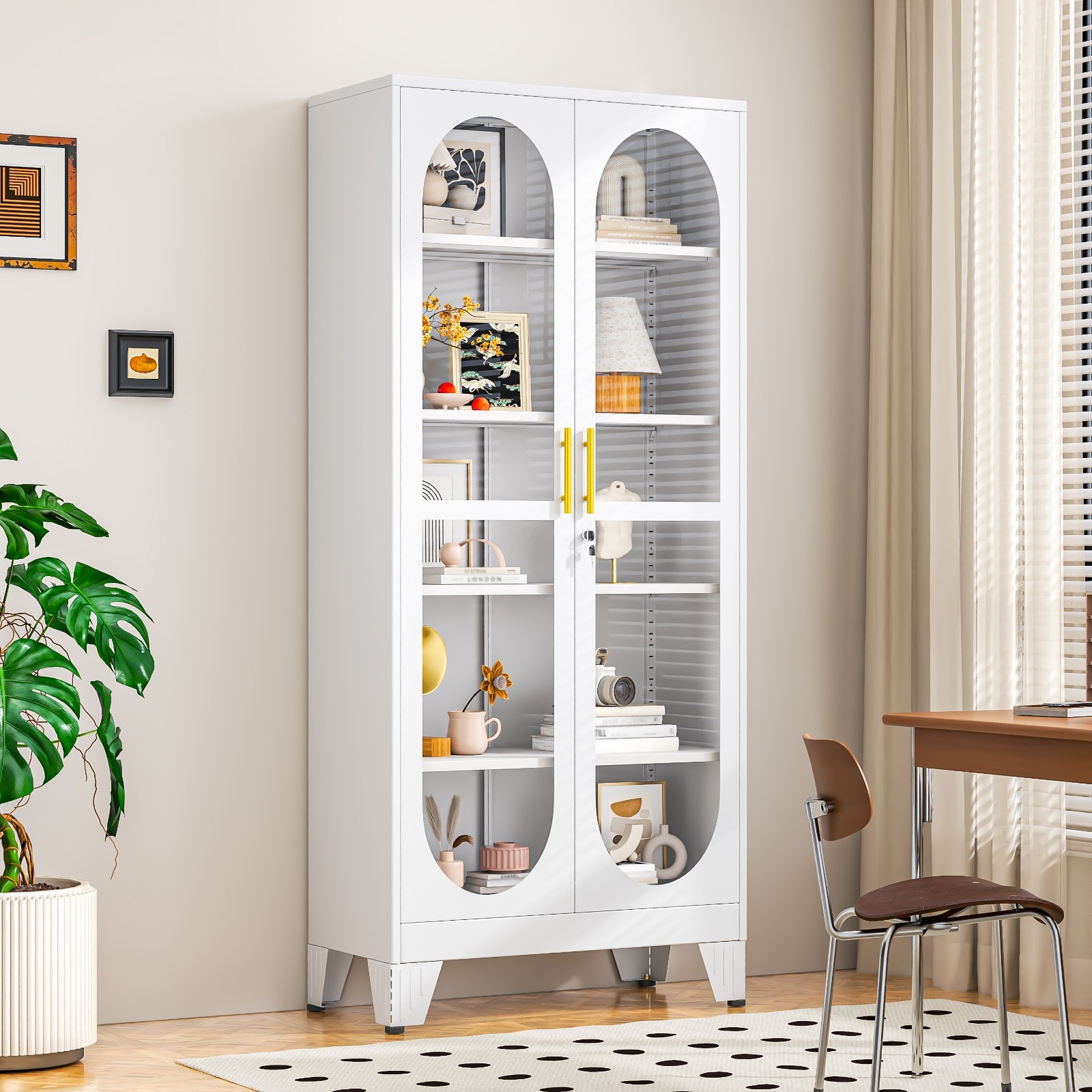 71" H Lockable Glass Display Case, Metal Curio Cabinet for Home & Collectibles gallery