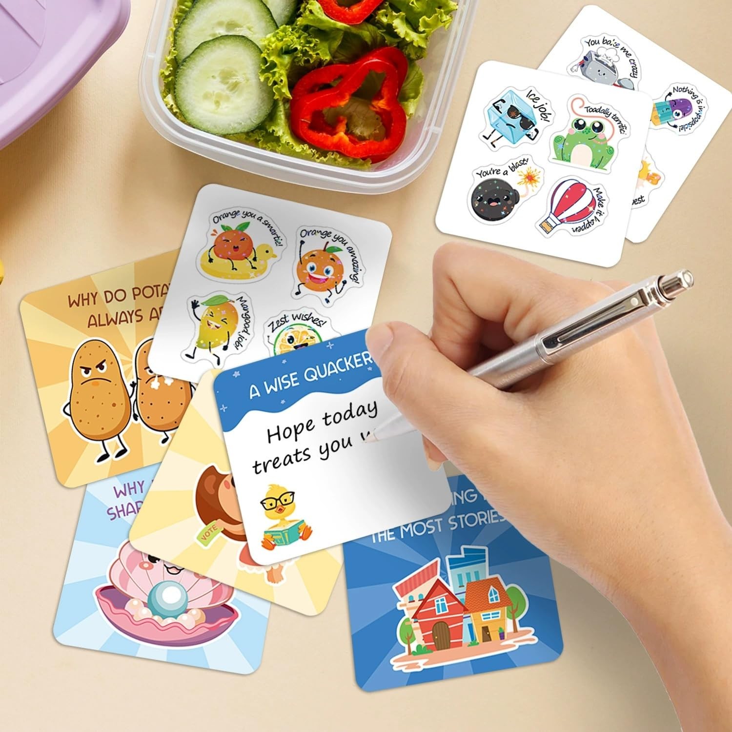 Lunch Box Joke Cards with Stickers for Kids, 105 Motivational Notes and 120 S... gallery