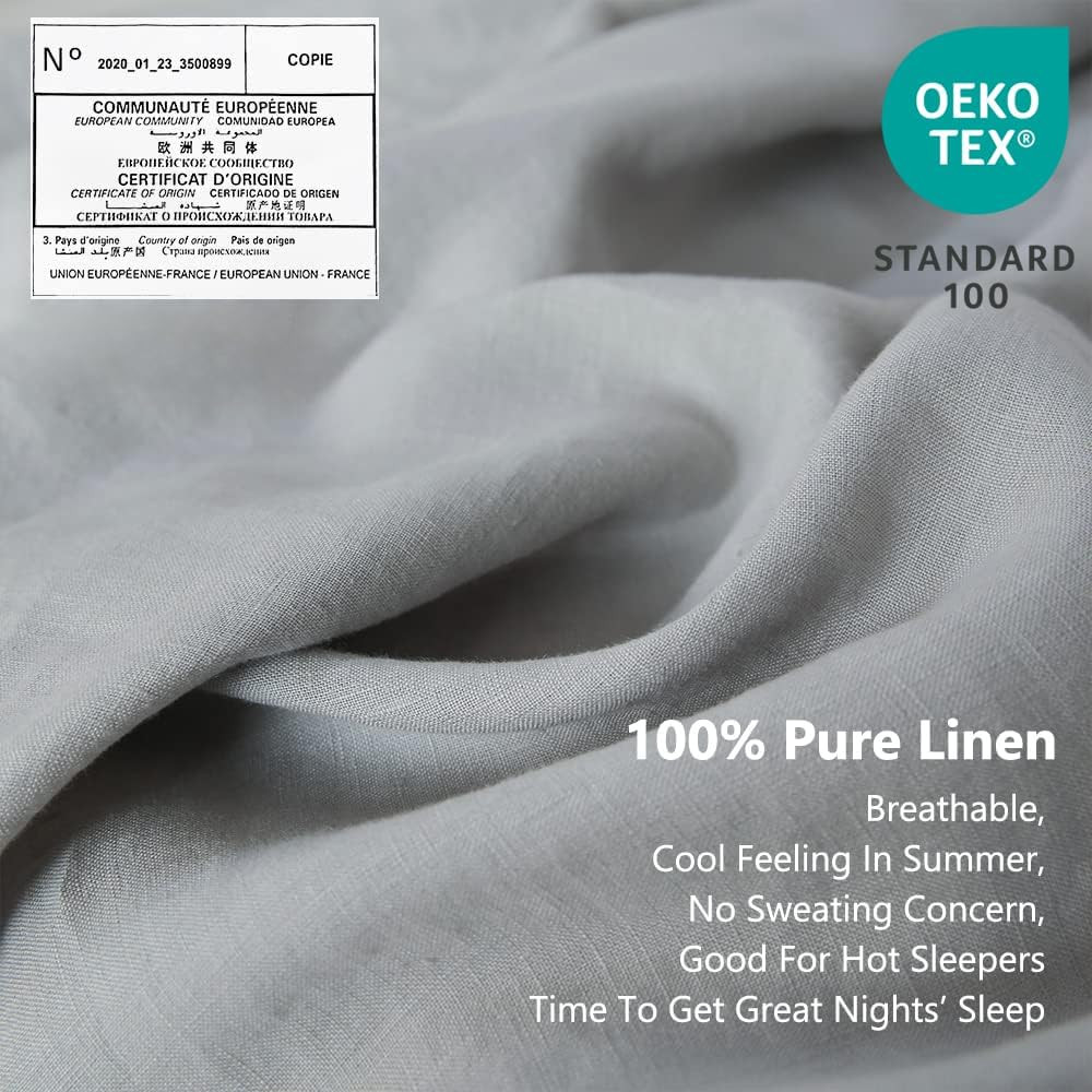 100% Linen Sheet Set with Embroidery Washed - 4 Pieces (1 Flat Sheet & 1 Fitted gallery