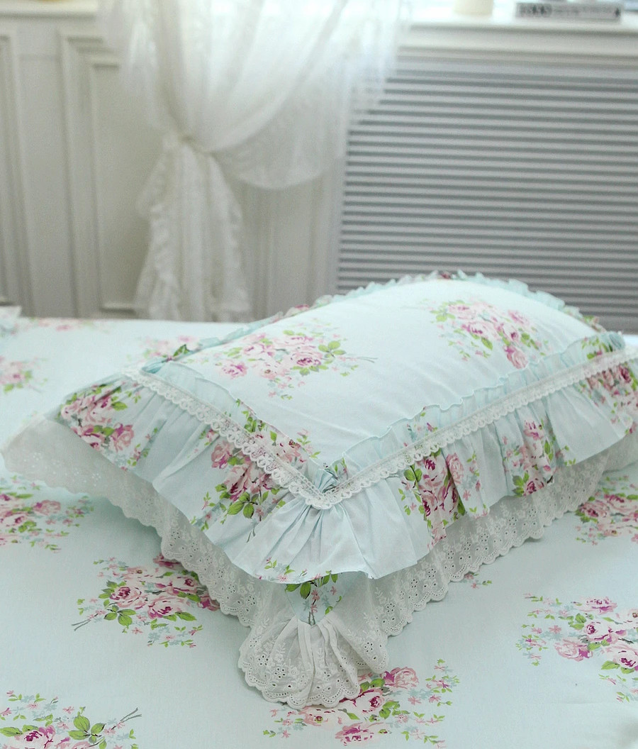 1‌ Piece Romantic Princess Style Floral Lace Ruffled Trim 100% Cotton Pillowcase gallery