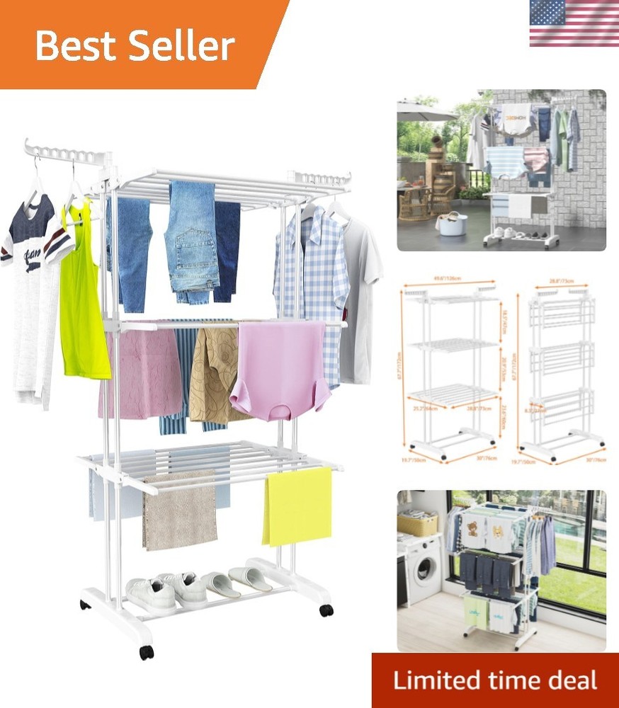Clothes Drying Rack, Large 4-Tier Foldable Drying Rack Clothing67.7H x 19.7W ...
