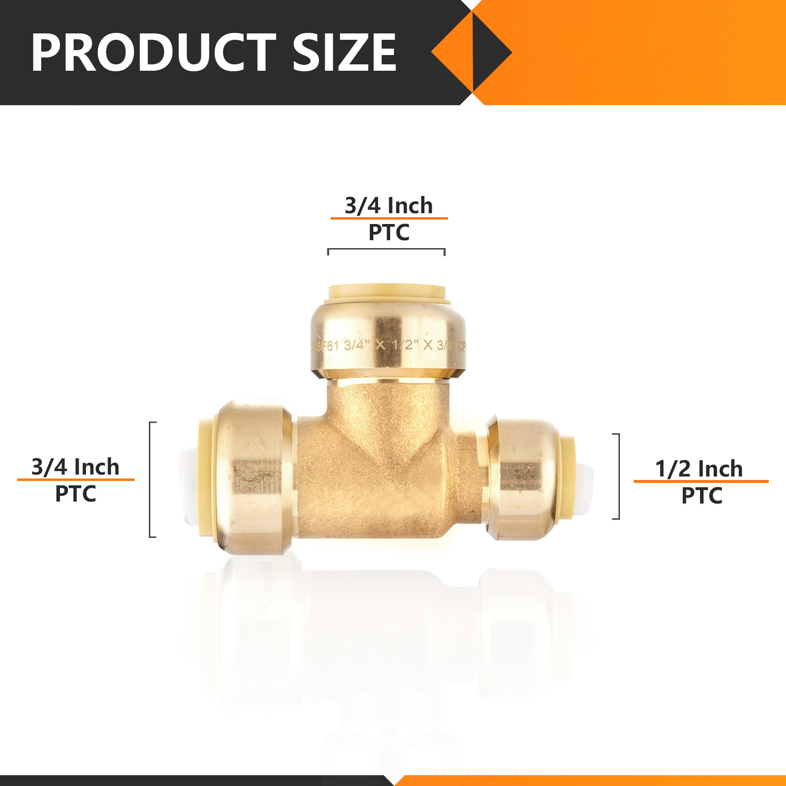 EFIELD (2 to100 Pack) 3/4"×1/2"×3/4" Push Fit Tee &Clip Brass Fittings Lead Free gallery