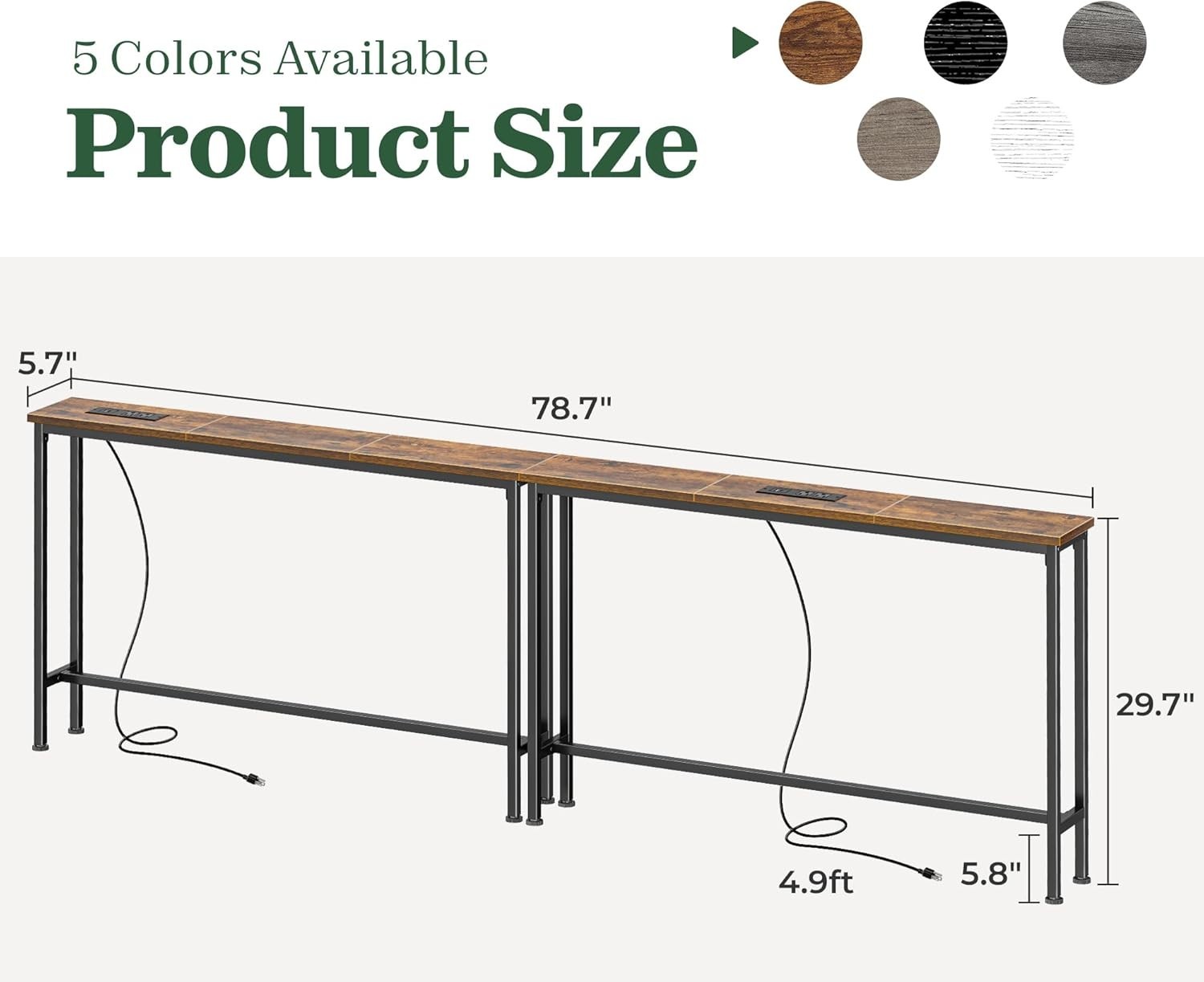 NEW Narrow Console Table 78.8 Inch Charging Station Sofa Table Rustic Brown gallery