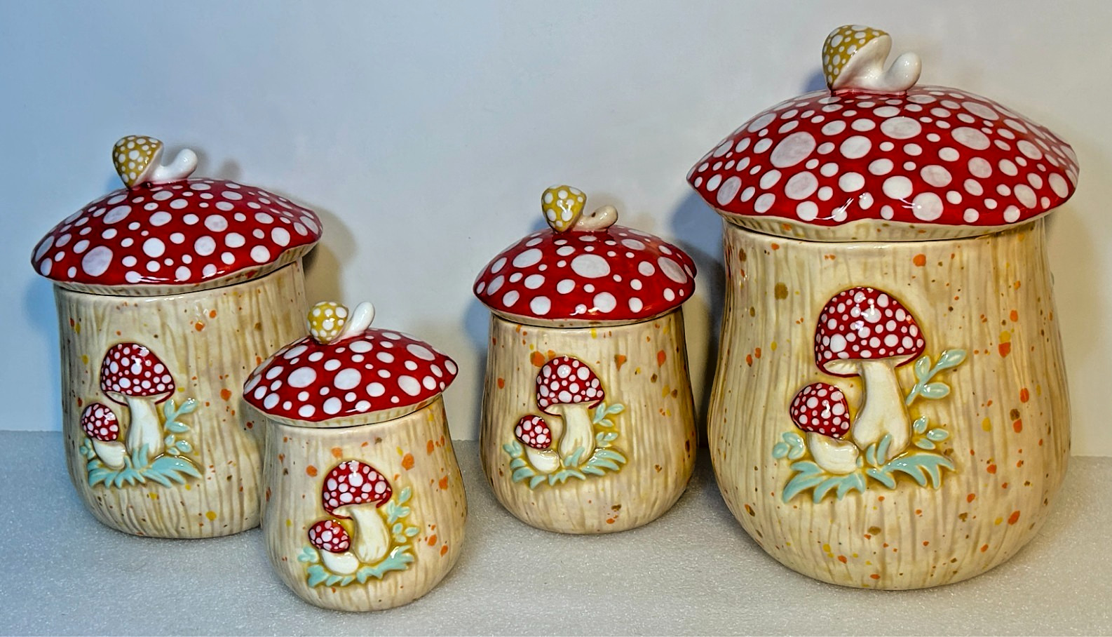 Mushroom Canister Set 4 Pc Ceramic Toadstool Kitchen Cottagecore Retro Decor gallery
