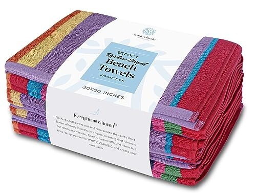 Bath Sheet Towels Large Size 30x60 Rainbow Cabana Stripe 4 Pk Highly Absorbent gallery
