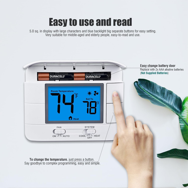 Non-Programmable Thermostats for House, Single-Stage 1 Heat/ 1 Cool, Simple Ther gallery