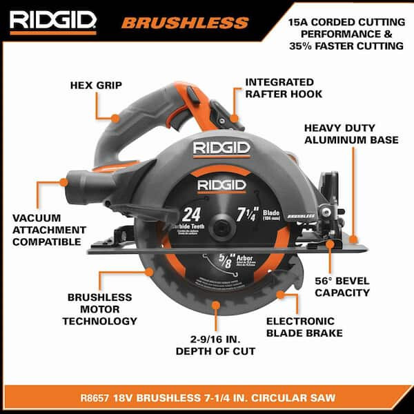 NEW RIDGID R8657B 18V Brushless Cordless 7-1/4 in. Circular Saw (Tool Only) gallery
