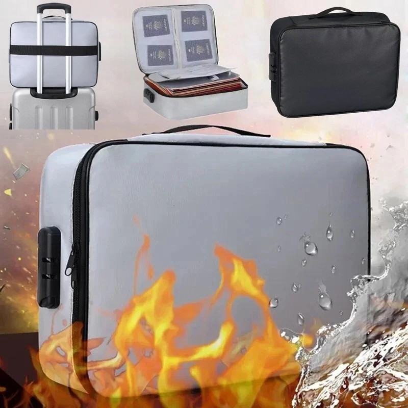 Fire Proof Waterproof Document Box with Lock File Storage Organizer Box Safe Bag gallery
